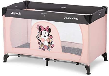 Hauck Cuna de Viaje Dream N Play, para Bebes y Niños de Nacimiento hasta 15 kg, 120 x 60 cm, Plegable, Compacta, Ligera, Incluido Bolsa de Transporte, Minnie Rosa