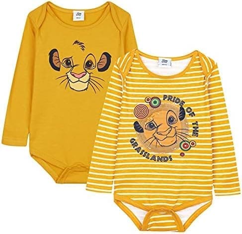 Disney Pack de 2 Bodies Bebe Manga Larga del Rey León, Ropa Bebe de Simba 100% Algodón, Regalo Bebe 0-24 Meses