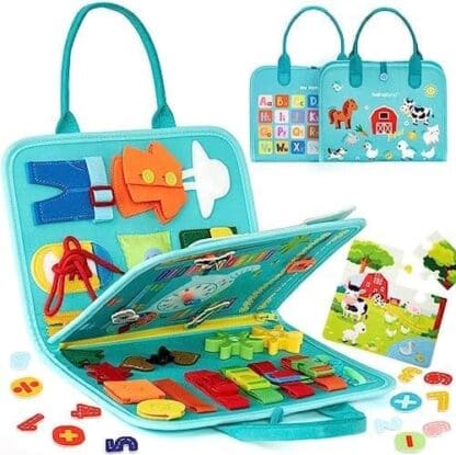 Hahaland Busy Board Montessori – Tablero De Actividades Portátil Con 26 Elementos, Ideal Para Niños De 1 A 4 Años, Regalo Educativo Y Seguro Para Viajes