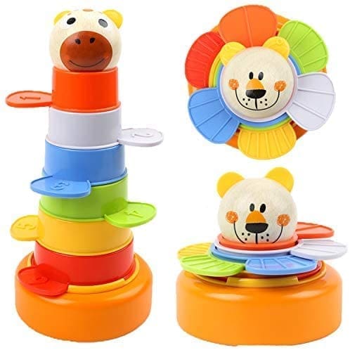 TOP BRIGHT Torre de Cubos de Colores - Juguete para Bebés a Partir de 6 Meses - Juego de 6 Tazas Apilables para Niños y Niñas – Madera y Plástico - para Jugar en la Playa, Piscina, Jardin, Baño