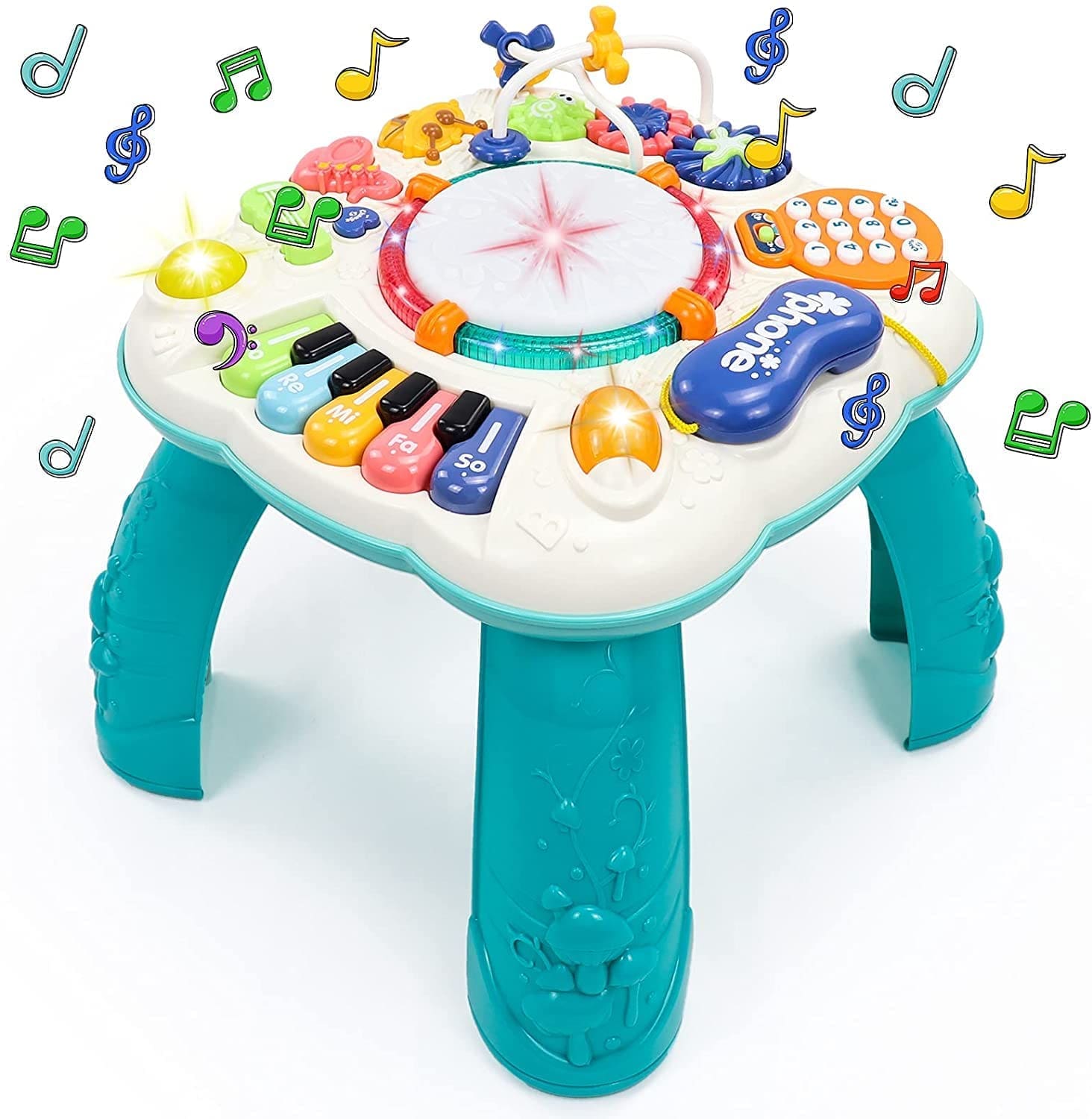 Fajiabao Mesa Actividades Bebe 6 en 1 - Juguetes Bebes 2 año Juguetes Niños  Montessori Bebe Educativos Bebes Instrumentos Musicales con Sonidos y Luces  Regalos para Niños Niñas 3 4 5 años