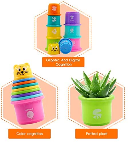 Set De 9 Cubos Apilables Con Números Y Frutas – Juguete De Tazas Para Baño, Arena Y Apilamiento (6 Meses+)