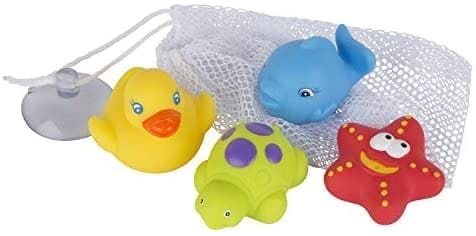 Playgro Juguete de Baño 4 Amigos con Red de Almacenamiento, Totalmente Sellado, Impermeable-Sin Suciedad, Juguete para el Bebé Durante el Baño, a Partir de 6 Meses, Sin BPA, 40223, Multicolor