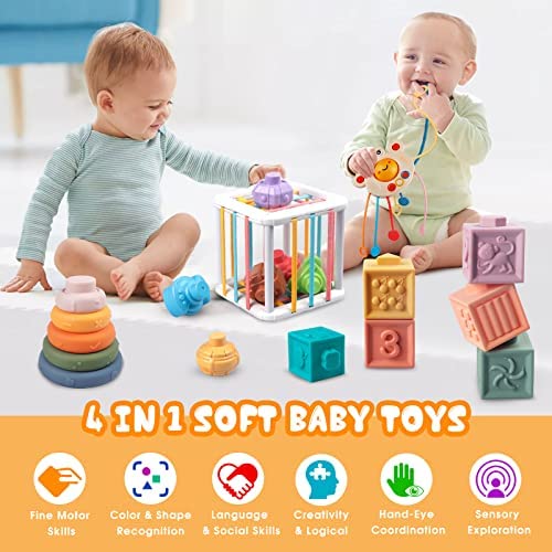 Tospino Juguetes Montessori Bebe 1 Año, Juguete Sensorial Educativos Juego, Juguetes Bebes 6-12 Meses, Juguetes De Actividade, Juguetes Mordedor Sin BPA, Silicona Juguetes Para Niños 6-18 Meses
