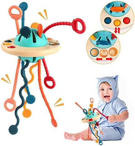 1 pcs Juguete Montessori para bebés Juguete de 1 año Juguete para bebés 1  año Bebé Juguetes sensoriales Juegos educativos 12-18 meses UFO Juegos de  cuerda de tracción de silicona Juguete para