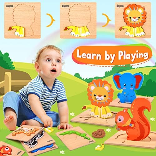 Puzzle De Madera De 4 Piezas Para Niños De 2 Años | Set De Animales | Juguete Montessori Regalo