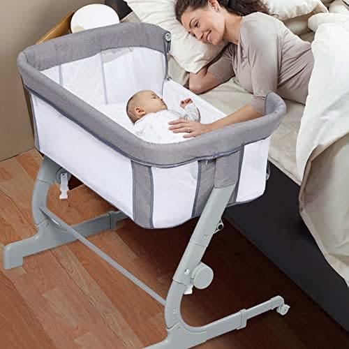 RONIPIC Cuna para Bebé, Cuna Junto a La Cama para Bebé, Cuna Ajustable En  Altura y Ángulo con Malla Transpirable, Cuna Portátil para Bebés, Gris  (Gray)