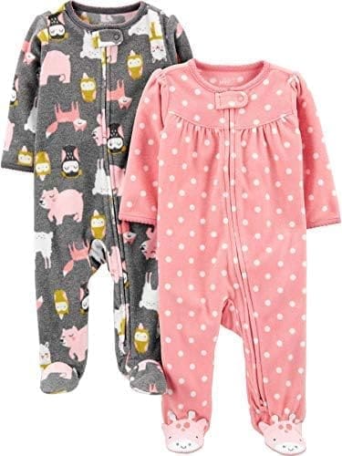 Simple Joys by Carter's Ropa para Dormir y Jugar de Forro Polar con Pies Bebé Niña, Pack de 2