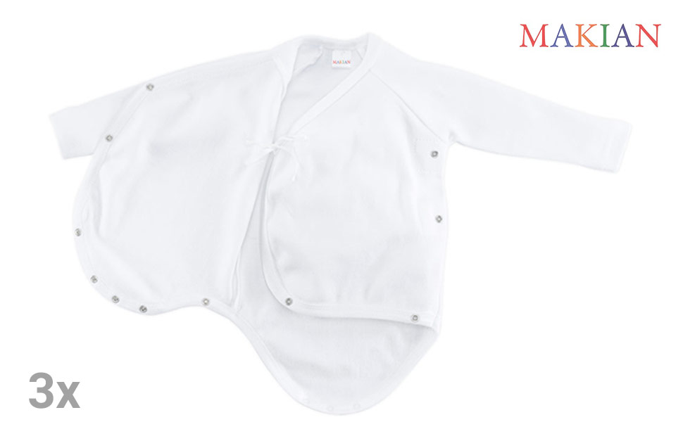 Bodies para bebé de manga larga blancos - 3 Ud. - 100% algodón