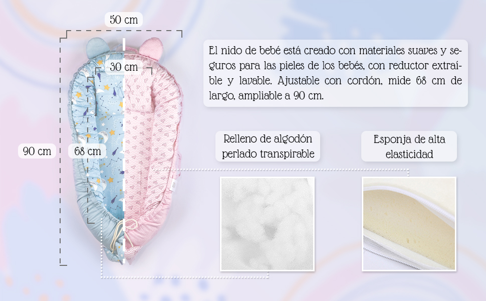cuna bebe, nido bebe, tamaño, relleno, algodon
