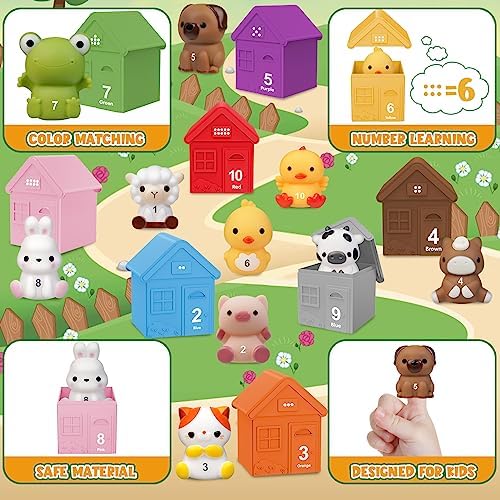 Joozmui Animales De Granja Montessori – Set De 20 Piezas Con Casitas Y Números, Juguete Educativo Para Niños De 3 Años
