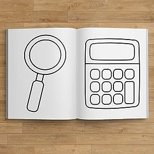 Un libro para colorear para niños con lupa y calculadora