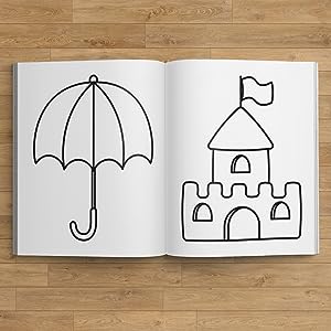 Un libro para colorear para niños con un paraguas y un castillo