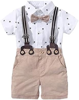 Volunboy Bebé Niño Caballero Conjunto, Camisa de Manga Corta con Pajarita + Corta Pantalón Traje Ropa