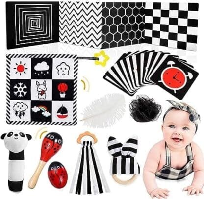 HappyKidsClub Set de Juguetes Blanco y Negro para Bebé, Juguetes Sensoriales Bebé, Regalo para bebés 0-12 Meses