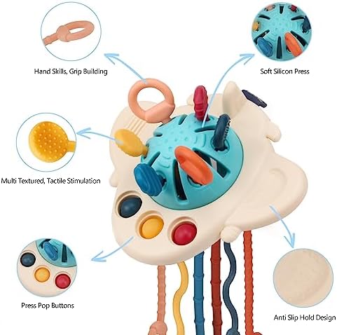 MYDOVA Juguete De Tirar De La Cuerda – Juguete Sensorial Montessori De Silicona Y ABS, Sin BPA, Para Bebés De 1 A 3 Años