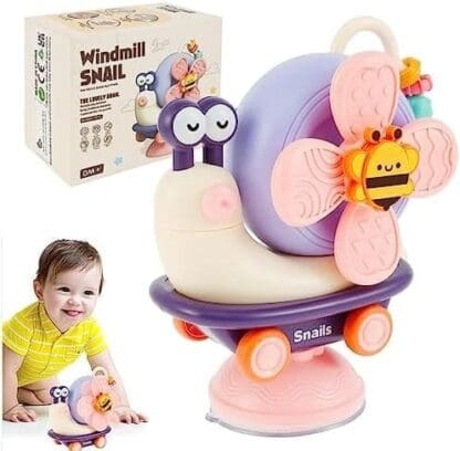 Bambebe Juguetes Montessori Bebe 6-12 Meses, Juegos Baño Sensoriales Giratorios con Ventosa La Trona, Juguete Bebes Caracoles de 1 2 3 años, Juego Educativos Niña Niño Niños Regalo Cumpleaños Navidad