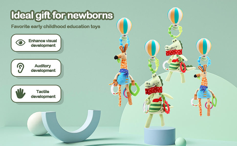 2 dolls Baby Pram Pushchair Toy Crocod giraffe Baby Sensory Toy Clip on Pram and Pushchair