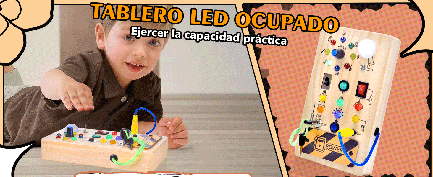 Hahaland Busy Board Montessori 18 En 1 De Madera Con Luces LED E Interruptores - Juguete Sensorial Para Niños De 1 A 3 Años