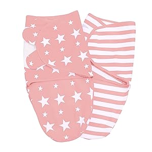 swaddle set of 2 pink with stars and pink with stripes