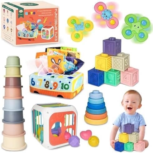 Juguetes para bebés de 6 a 12 meses, cubos sensoriales Montessori para  niños pequeños de 1 a 3 años, juguetes de baño para bebés, juguetes de baño  6